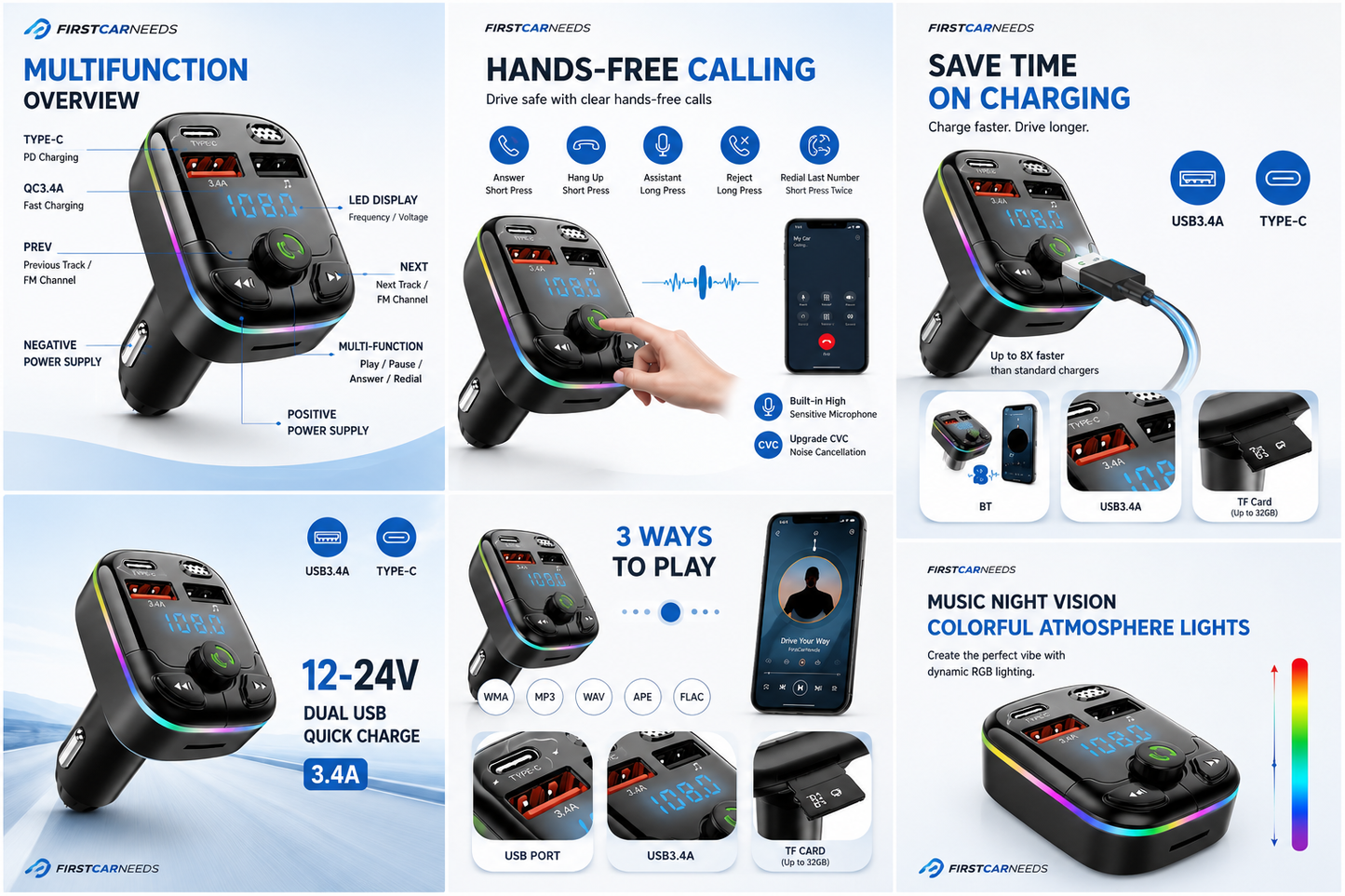 Bluetooth FM Transmitter & Fast Car Charger