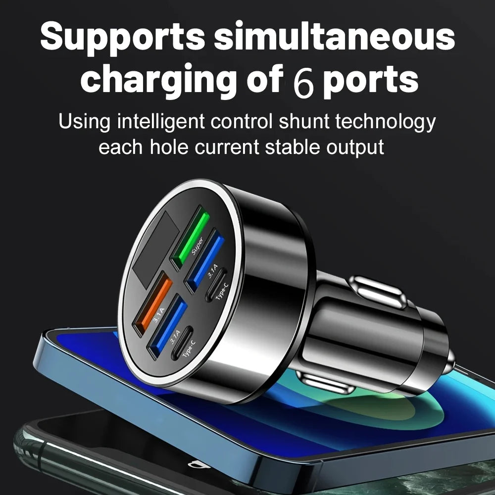 6-Port USB-C & USB Fast Car Charger